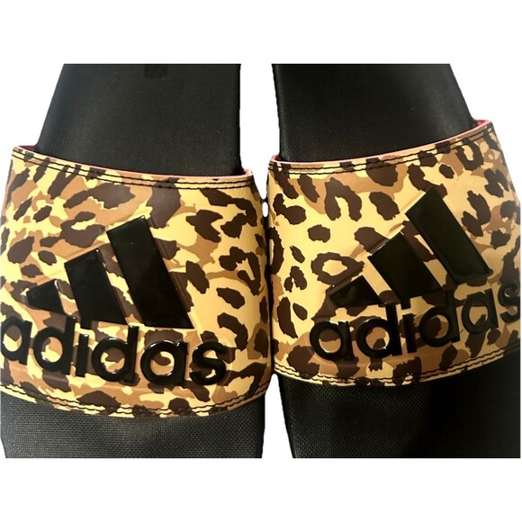 Adidas Adilette Comfort Slide Women's 8 Black Brown Leopard Sandals GZ6412 - Picture 4 of 9